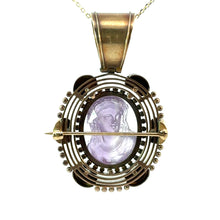 Load image into Gallery viewer, Victorian 14kt Yellow Gold Carved Amethyst Cameo of a Woman Pendant