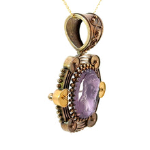 Load image into Gallery viewer, Victorian 14kt Yellow Gold Carved Amethyst Cameo of a Woman Pendant