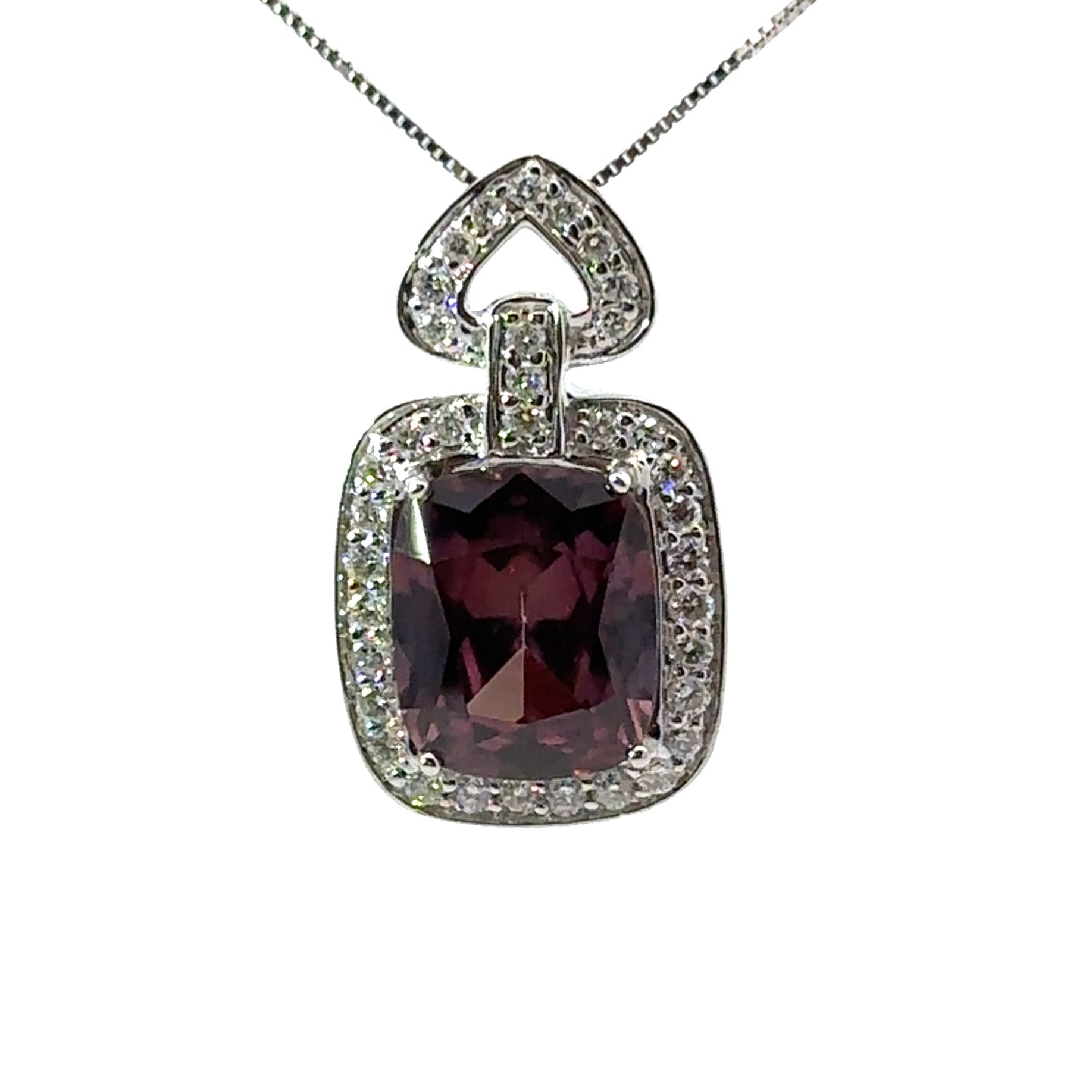 Modern 14kt White Gold, Purple Zircon + Diamonds, Necklace