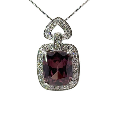 Modern 14kt White Gold, Purple Zircon + Diamonds, Necklace
