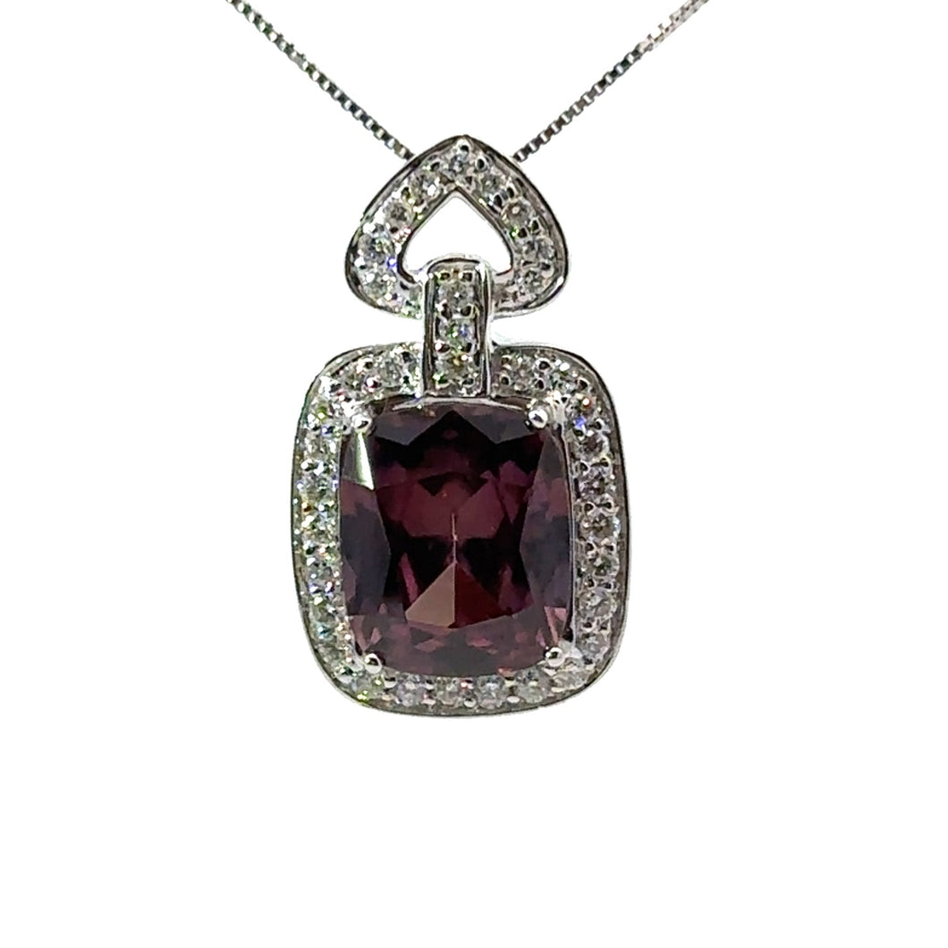 Modern 14kt White Gold, Purple Zircon + Diamonds, Necklace
