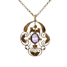 Load image into Gallery viewer, Victorian 10kt, Amethyst Pendant on 19inch 9kt Gold Chain