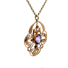 Load image into Gallery viewer, Victorian 10kt, Amethyst Pendant on 19inch 9kt Gold Chain