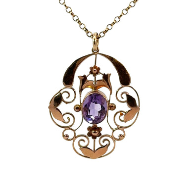 Victorian 10kt, Amethyst Pendant on 19inch 9kt Gold Chain