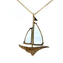 Load image into Gallery viewer, Late Century 14kt Yellow Gold Blue Topaz Cut Sails + Diamonds, Sailboat Pendant