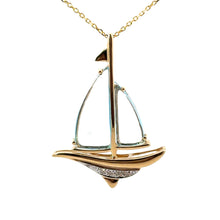 Load image into Gallery viewer, Late Century 14kt Yellow Gold Blue Topaz Cut Sails + Diamonds, Sailboat Pendant